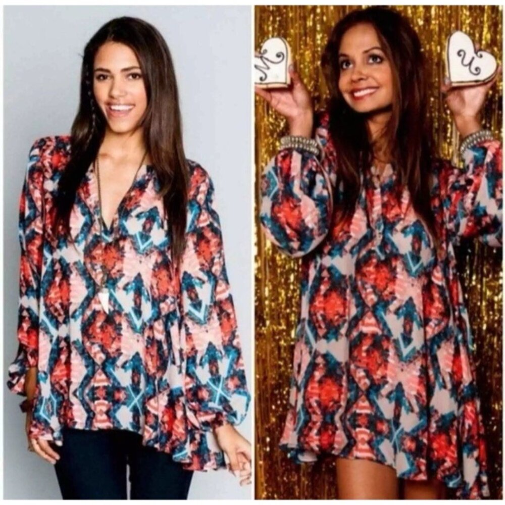 Show Me Your Mumu Jamie Tunic Top S Small Colorful Flowy Long Sleeve